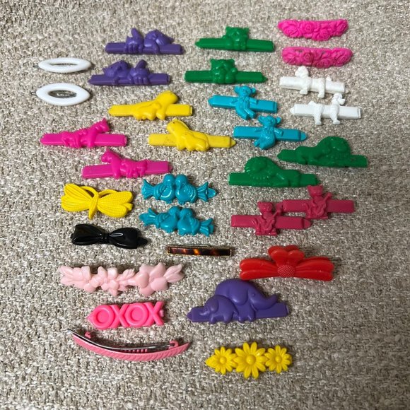 Vintage Plastic Barrettes, 80s Fashion, Girls Barrettes - Picture 1 of 6